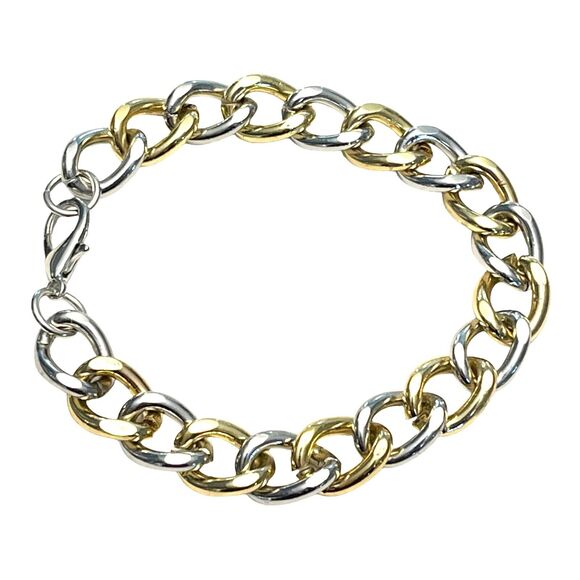 NEW Two Tone Flat CUBAN LINK Stainless Steel BRACELET Men's 9" Gold Silver NWOT - Picture 4 of 7